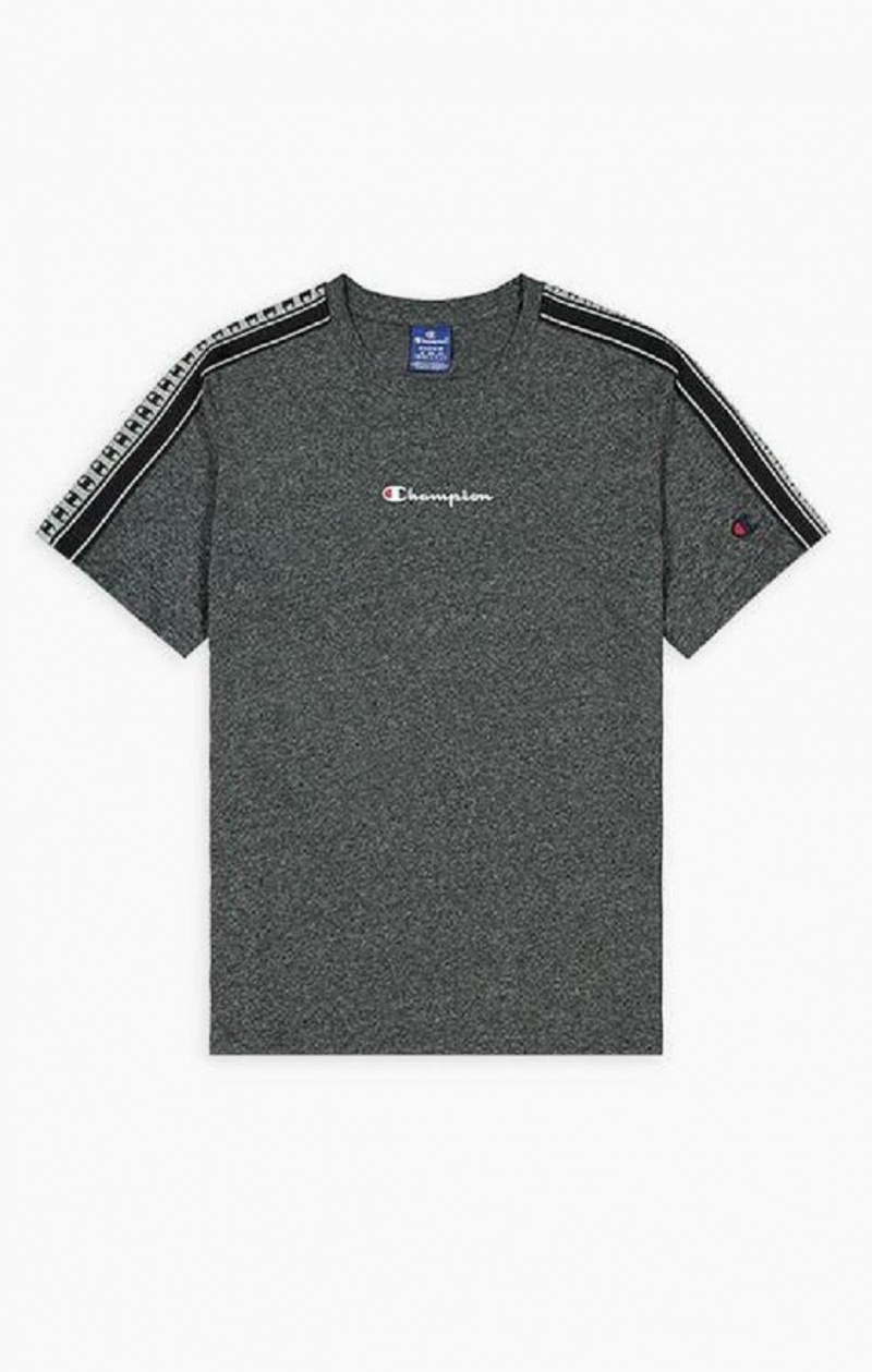 Champion Stripe C Logo Tape Sleeve T-Shirt Erkek Tişört Koyu Gri | 9124-ZFTYW