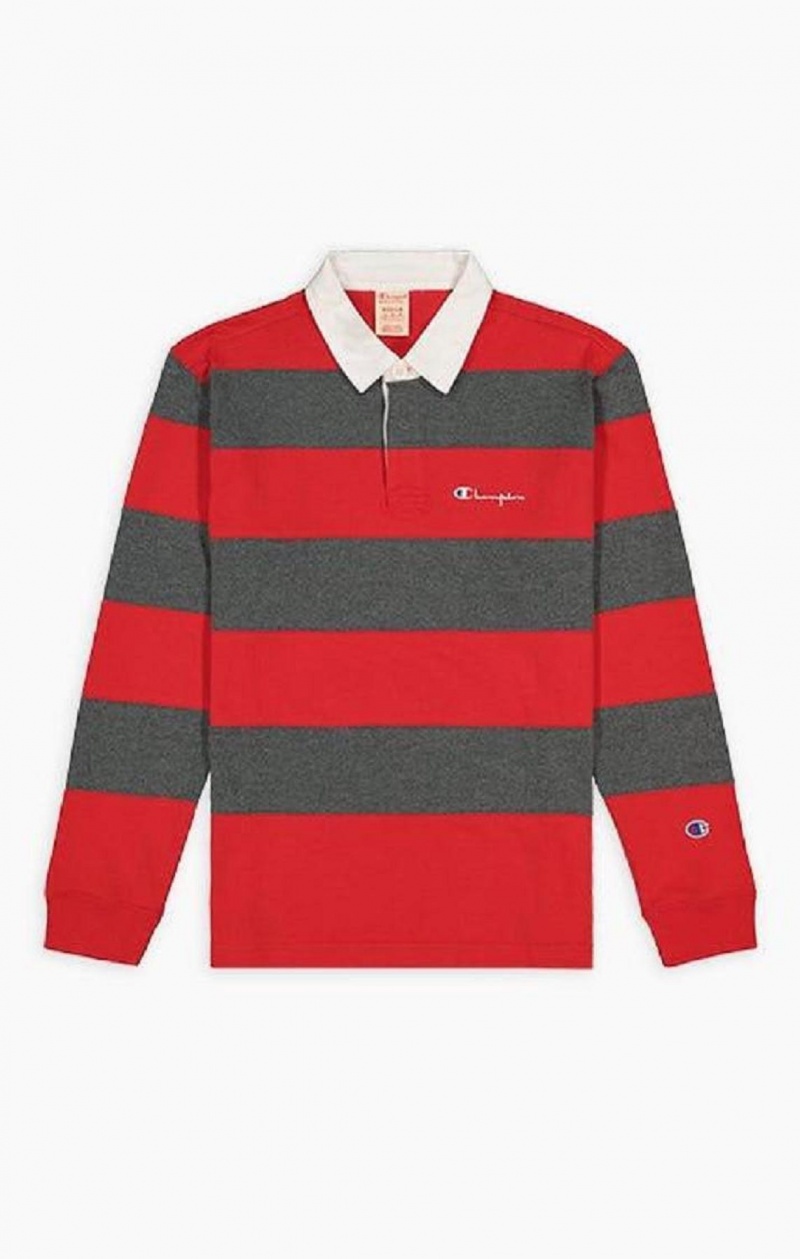 Champion Stripe Pamuklu Jersey Polo Shirt Erkek Tişört Kırmızı | 4325-TOXJQ