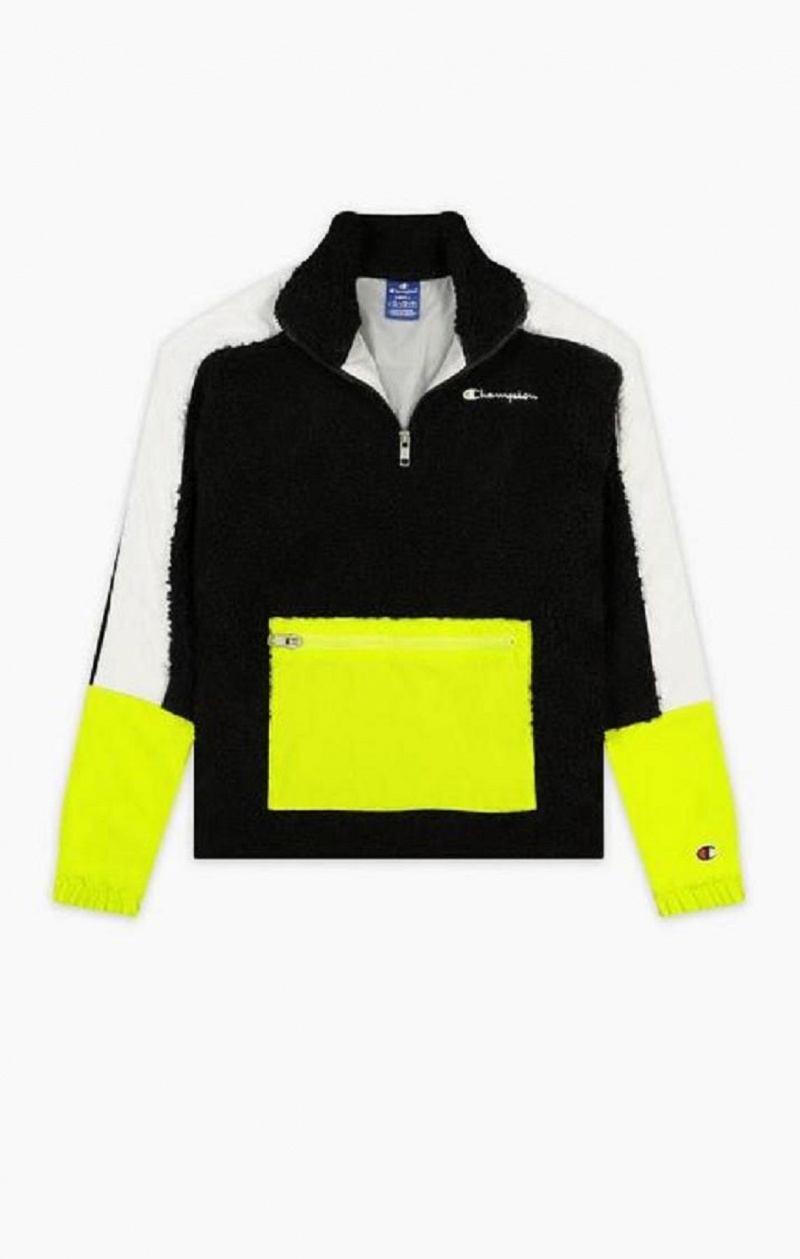 Champion Teddy Polar Fleece Colour Block Parça Jacket Kadın Mont Siyah | 3902-IBAFY