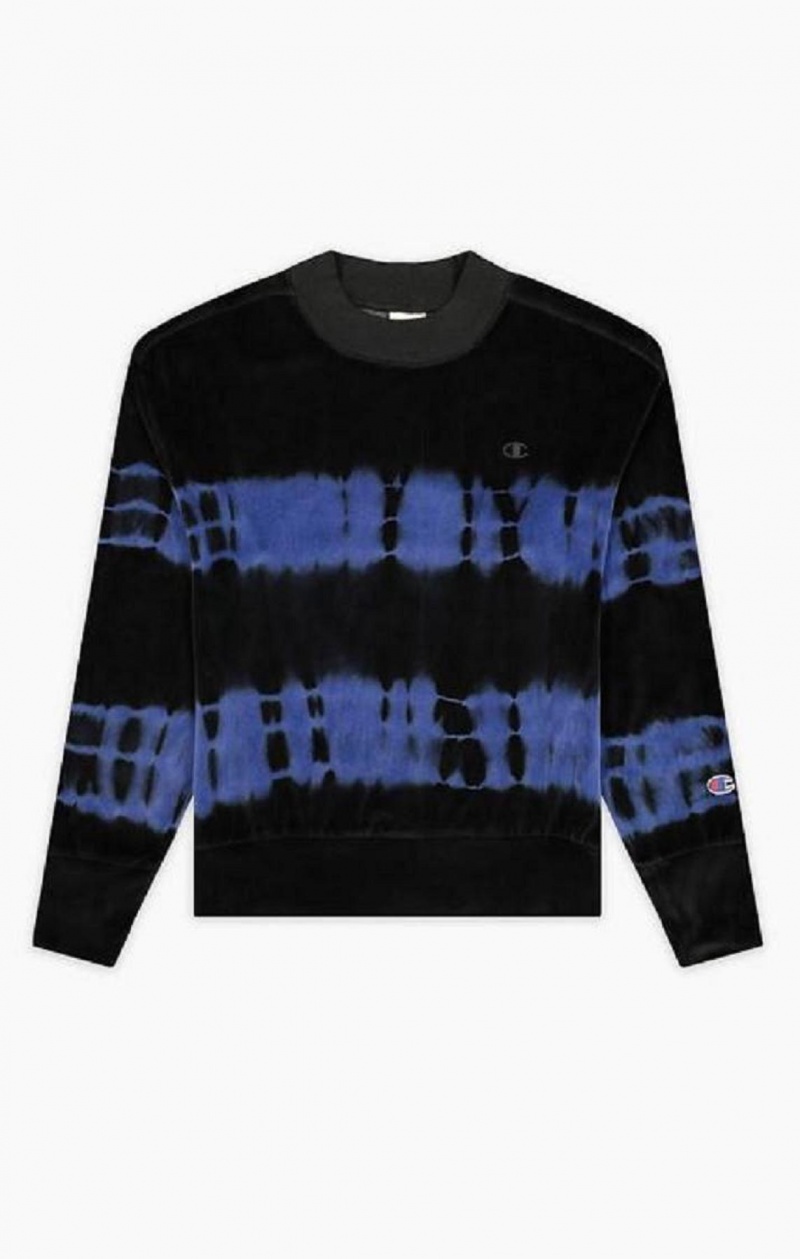 Champion Tie Dye C Logo Velour Sweatshirt Kadın Tişörtü Koyu Mavi | 5476-NYRLK