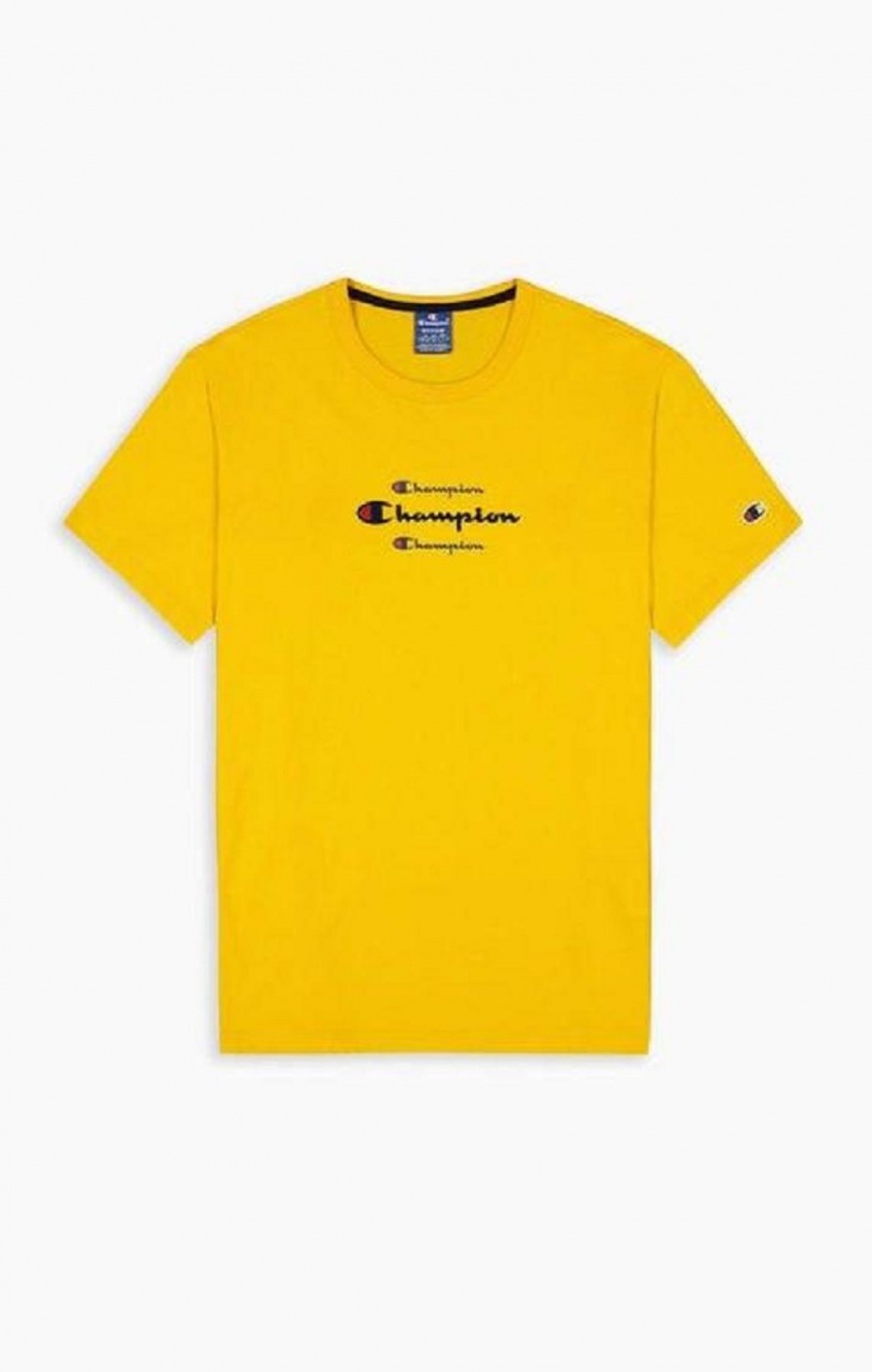 Champion Triple Script Logo T-Shirt Erkek Tişört Altın | 9856-HUQYS