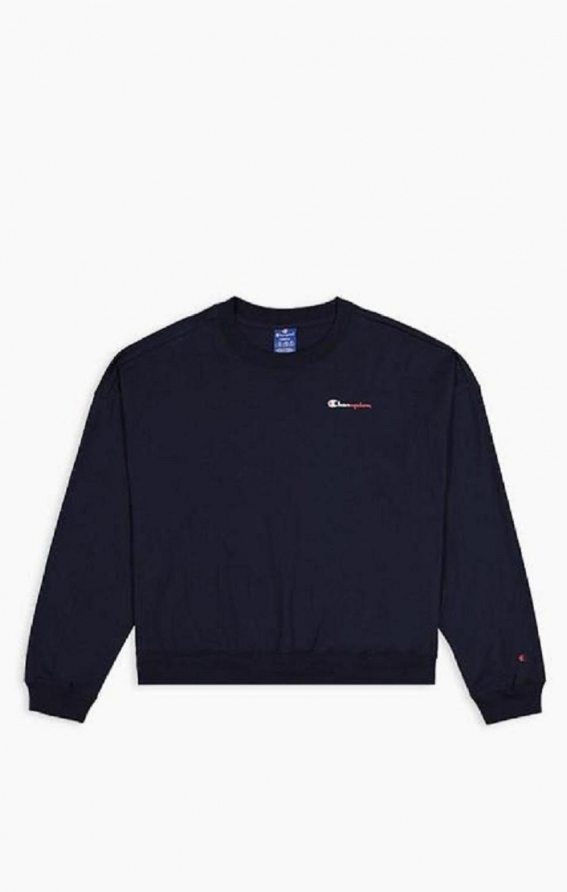 Champion Two Tone Logo Stripe Back Sweatshirt Kadın Tişörtü Koyu Mavi | 9875-NMSAP