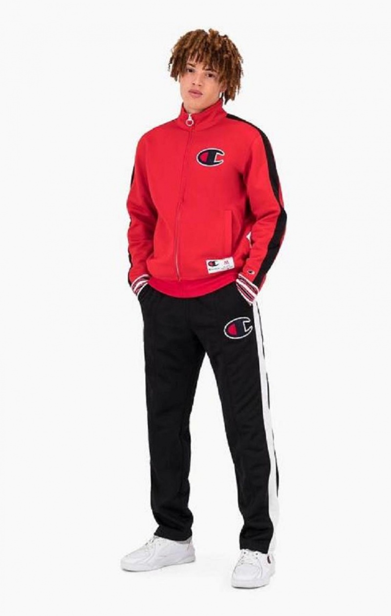 Champion Zip-Up Stripe Sleeve Basketball Sweatshirt Erkek Tişörtü Kırmızı | 5360-IYAHB