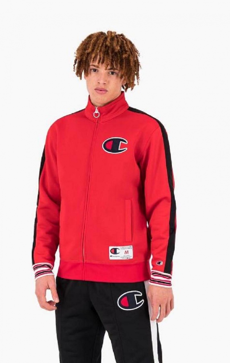 Champion Zip-Up Stripe Sleeve Basketball Sweatshirt Erkek Tişörtü Kırmızı | 5360-IYAHB