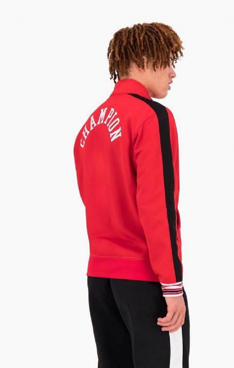 Champion Zip-Up Stripe Sleeve Basketball Sweatshirt Erkek Tişörtü Kırmızı | 5360-IYAHB